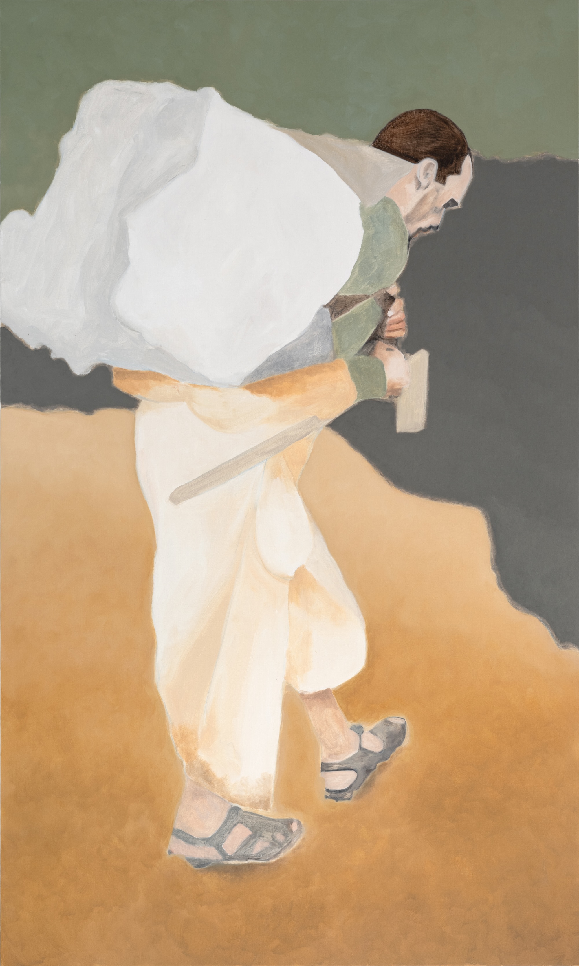 Sébastien Bonin, Le porteur de glace, 2025, oil on canvas, 175 x 105 cm